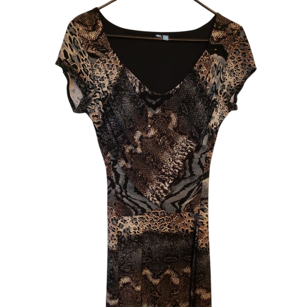 B-Slim Elegant Snake Skin‎ Brown Gray Black Print Dress Small